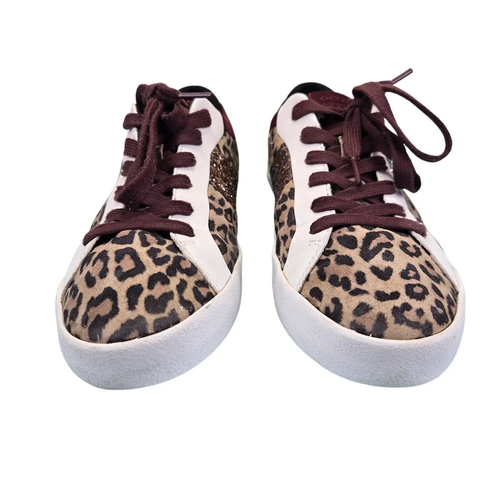 Geox Respira Womens Leopard Print Glitter Fashion Sneakers Maroon White Size 10 - Picture 3 of 7